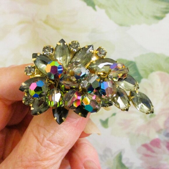 Verified JULIANA Austrian Crystal Rhinestone Dangle Bead Brooch~DeLIZZA & ELSTER - Picture 1 of 13